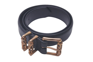 極美品 CHROME HEARTS クロムハーツ ブロンズ 3PC ローラー ベルト ブラック ゴールド サイズ34 レザー 中古 54671