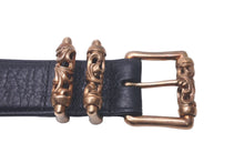Load image into Gallery viewer, 極美品 CHROME HEARTS クロムハーツ ブロンズ 3PC ローラー ベルト ブラック ゴールド サイズ34 レザー 中古 54671
