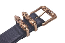 Load image into Gallery viewer, 極美品 CHROME HEARTS クロムハーツ ブロンズ 3PC ローラー ベルト ブラック ゴールド サイズ34 レザー 中古 54671