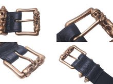 Load image into Gallery viewer, 極美品 CHROME HEARTS クロムハーツ ブロンズ 3PC ローラー ベルト ブラック ゴールド サイズ34 レザー 中古 54671