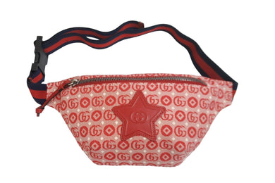 極美品 GUCCI グッチ キッズ ウエストバッグ・ボディバッグ バックル 502095/527066 GG コットン レッド シルバー金具 中古 54693 
