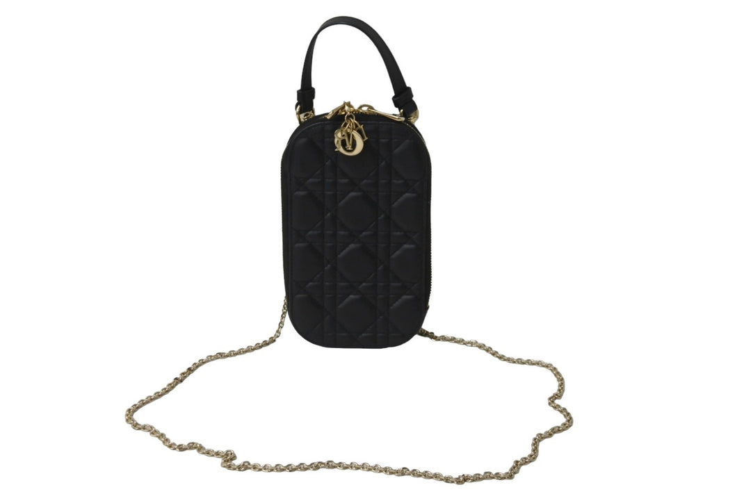 極美品 Dior ディオール LADY DIOR フォン チェーン ショルダーバッグ ハンドバッグ ブラック S0872ONMJ_M900 現行 中古 54695
