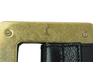 YVES SAINT LAURENT イヴ サンローラン ベルトバックル 169929 1476 75 30 レザー ブラック ゴールド 良品 中古 54767