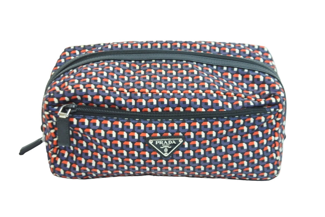 極美品 PRADA プラダ 総柄 ナイロンポーチ マルチカラー サフィアーノ セカンドバッグ クラッチバッグ ロゴ 中古 54790 