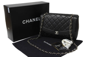CHANEL シャネル ダイアナ 中マトラッセ シルバー金具 ショルダーバッグ 4番台 ココマーク ラムスキン ブラック 美品 中古 54803
