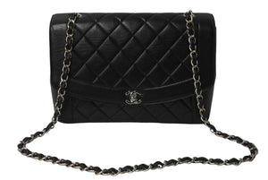 CHANEL シャネル ダイアナ 中マトラッセ シルバー金具 ショルダーバッグ 4番台 ココマーク ラムスキン ブラック 美品 中古 54803