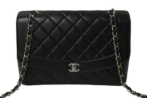 CHANEL シャネル ダイアナ 中マトラッセ シルバー金具 ショルダーバッグ 4番台 ココマーク ラムスキン ブラック 美品 中古 54803