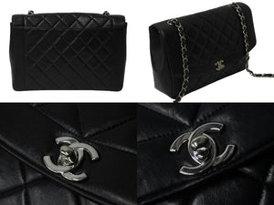CHANEL シャネル ダイアナ 中マトラッセ シルバー金具 ショルダーバッグ 4番台 ココマーク ラムスキン ブラック 美品 中古 54803