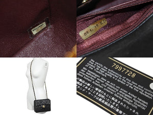 CHANEL シャネル ミニマトラッセ ショルダーバッグ 7番台 ココマーク ラムスキン ブラック ゴールド 美品 中古 54815