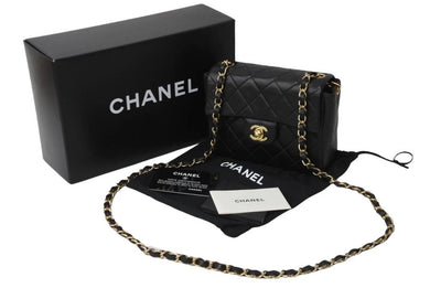 CHANEL シャネル ミニマトラッセ ショルダーバッグ 7番台 ココマーク ラムスキン ブラック ゴールド 美品 中古 54815