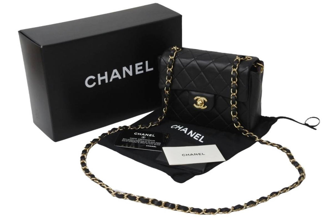 CHANEL シャネル ミニマトラッセ ショルダーバッグ 7番台 ココマーク ラムスキン ブラック ゴールド 美品 中古 54815
