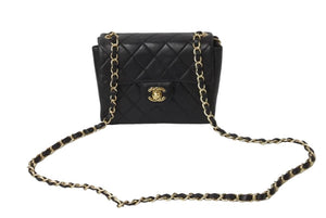 CHANEL シャネル ミニマトラッセ ショルダーバッグ 7番台 ココマーク ラムスキン ブラック ゴールド 美品 中古 54815