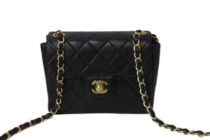 CHANEL シャネル ミニマトラッセ ショルダーバッグ 7番台 ココマーク ラムスキン ブラック ゴールド 美品 中古 54815