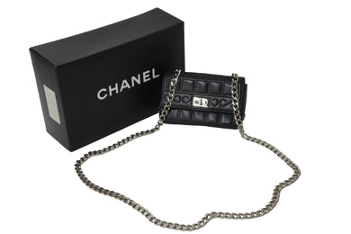 CHANEL シャネル 2.55チョコバーチェーンミニショルダーバッグ ラムスキン 6番台 ブラック シルバー金具 美品 中古 54822