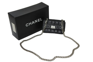 CHANEL シャネル 2.55チョコバーチェーンミニショルダーバッグ ラムスキン 6番台 ブラック シルバー金具 美品 中古 54822