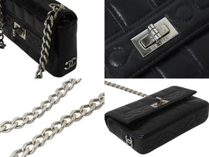 CHANEL シャネル 2.55チョコバーチェーンミニショルダーバッグ ラムスキン 6番台 ブラック シルバー金具 美品 中古 54822