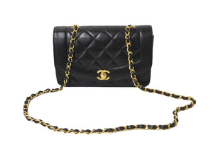 極美品 CHANEL シャネル ショルダーバッグ ダイアナ マトラッセ 22cm 4番台 ラムスキン ブラック ゴールド金具 中古 54825
