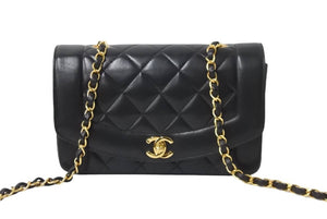 極美品 CHANEL シャネル ショルダーバッグ ダイアナ マトラッセ 22cm 4番台 ラムスキン ブラック ゴールド金具 中古 54825