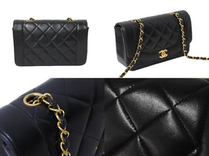 極美品 CHANEL シャネル ショルダーバッグ ダイアナ マトラッセ 22cm 4番台 ラムスキン ブラック ゴールド金具 中古 54825