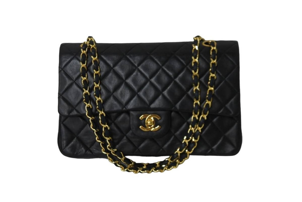CHANEL シャネル マトラッセ 25 ショルダーバッグ ダブルフラップ 3番台 ラムスキン ブラック ゴールド 美品 中古 54827