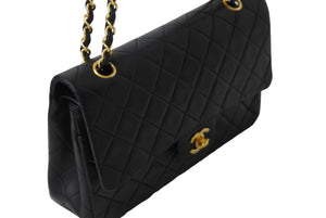 CHANEL シャネル マトラッセ 25 ショルダーバッグ ダブルフラップ 3番台 ラムスキン ブラック ゴールド 美品 中古 54827