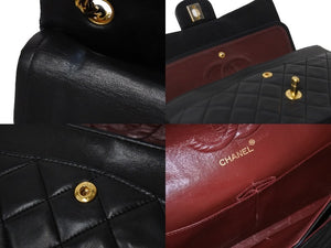 CHANEL シャネル マトラッセ 25 ショルダーバッグ ダブルフラップ 3番台 ラムスキン ブラック ゴールド 美品 中古 54827
