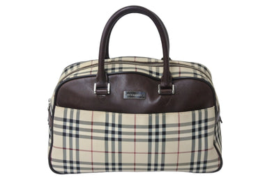 BURBERRY バーバリー ハンドバッグ ミニボストンバッグ ノバチェック ベージュ ブラウン キャンバス レザー 良品 中古 54835