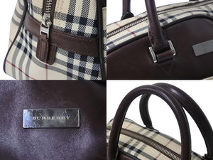 BURBERRY バーバリー ハンドバッグ ミニボストンバッグ ノバチェック ベージュ ブラウン キャンバス レザー 良品 中古 54835