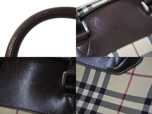 BURBERRY バーバリー ハンドバッグ ミニボストンバッグ ノバチェック ベージュ ブラウン キャンバス レザー 良品 中古 54835