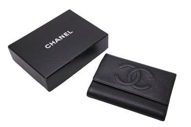 CHANEL シャネル 三つ折り財布 ココマーク 7番台 ブラック キャビアスキン ゴールド金具 美品 中古 54843