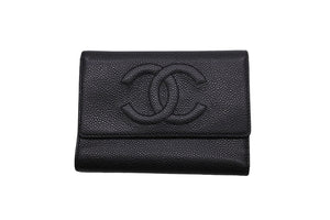 CHANEL シャネル 三つ折り財布 ココマーク 7番台 ブラック キャビアスキン ゴールド金具 美品 中古 54843