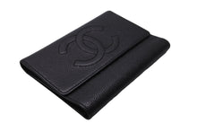 Load image into Gallery viewer, CHANEL シャネル 三つ折り財布 ココマーク 7番台 ブラック キャビアスキン ゴールド金具 美品 中古 54843