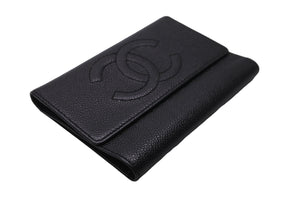 CHANEL シャネル 三つ折り財布 ココマーク 7番台 ブラック キャビアスキン ゴールド金具 美品 中古 54843
