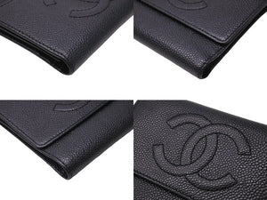 CHANEL シャネル 三つ折り財布 ココマーク 7番台 ブラック キャビアスキン ゴールド金具 美品 中古 54843