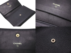 CHANEL シャネル 三つ折り財布 ココマーク 7番台 ブラック キャビアスキン ゴールド金具 美品 中古 54843