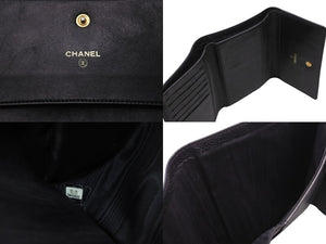 CHANEL シャネル 三つ折り財布 ココマーク 7番台 ブラック キャビアスキン ゴールド金具 美品 中古 54843
