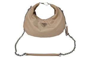 極美品 PRADA プラダショルダーバッグ Re Edition 2006 2WAY 三角ロゴ カメオベージュ ナイロン 1BH172 シルバー金具 中古 54859 