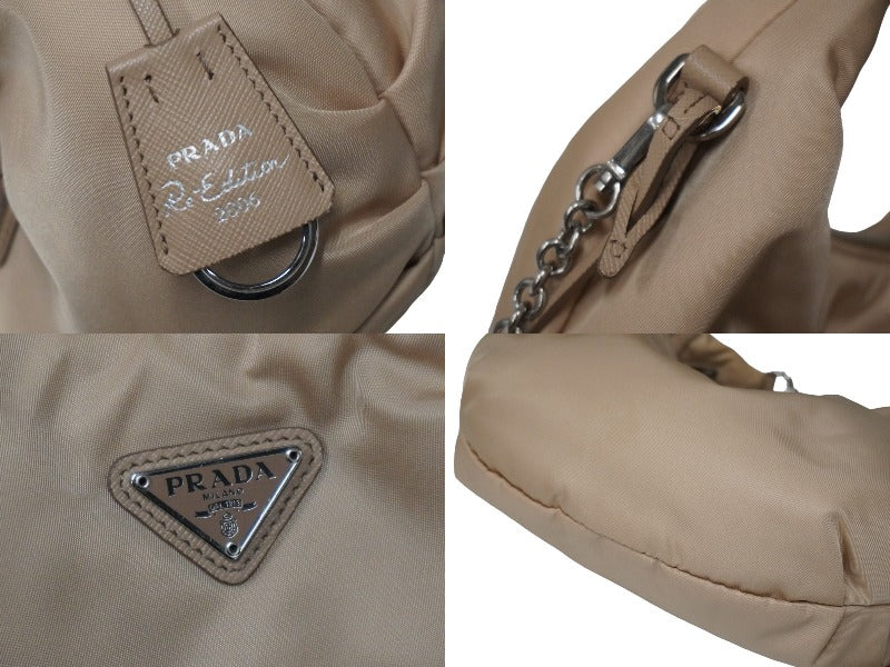 極美品 PRADA プラダ ショルダーバッグ Re Edition 2006 2WAY 三角ロゴ カメオ ベージュ ナイロン 1BH172 シルバー金具  54859