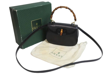 GUCCI グッチ バンブーミニ 2WAYバッグ ハンドバッグ ショルダーバッグ 000 01 0188 カーフレザー ブラック 美品 中古 54863 