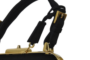 PRADA プラダ 2WAYショルダーバッグ 取り外し可能ショルダーストラップ MW2275 サテン ブラック ゴールド金具 美品 中古 54876