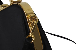 PRADA プラダ 2WAYショルダーバッグ 取り外し可能ショルダーストラップ MW2275 サテン ブラック ゴールド金具 美品 中古 54876