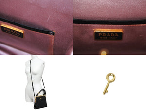 PRADA プラダ 2WAYショルダーバッグ 取り外し可能ショルダーストラップ MW2275 サテン ブラック ゴールド金具 美品 中古 54876