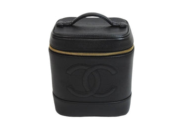CHANEL シャネル ココマーク バニティバッグ 縦型 ハンドバッグ 6番台 キャビアスキン ブラック ゴールド金具 美品 中古 54888