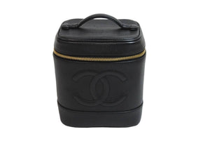 CHANEL シャネル ココマーク バニティバッグ 縦型 ハンドバッグ 6番台 キャビアスキン ブラック ゴールド金具 美品 中古 54888
