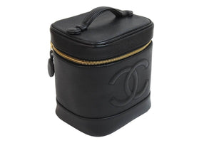 CHANEL シャネル ココマーク バニティバッグ 縦型 ハンドバッグ 6番台 キャビアスキン ブラック ゴールド金具 美品 中古 54888