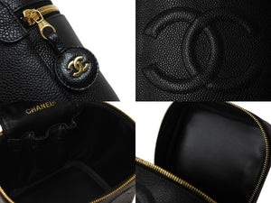 CHANEL シャネル ココマーク バニティバッグ 縦型 ハンドバッグ 6番台 キャビアスキン ブラック ゴールド金具 美品 中古 54888