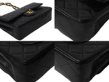Load image into Gallery viewer, CHANEL シャネル マトラッセWフラップチェーンショルダーバッグ 4番台 ラムスキン 23cm ブラック ゴールド金具 美品 中古 54910