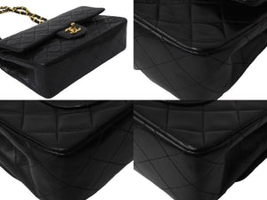 CHANEL シャネル マトラッセWフラップチェーンショルダーバッグ 4番台 ラムスキン 23cm ブラック ゴールド金具 美品 中古 54910