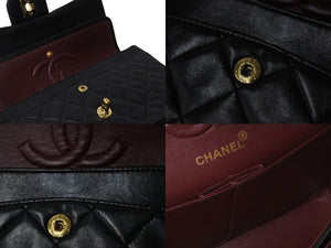 CHANEL シャネル マトラッセWフラップチェーンショルダーバッグ 4番台 ラムスキン 23cm ブラック ゴールド金具 美品 中古 54910
