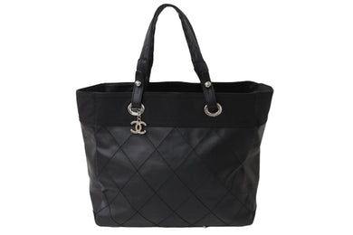 CHANEL シャネル パリビアリッツ トートバッグMM ココマーク A34209 コーティングキャンバス レザー シルバー金具 美品 中古 54920